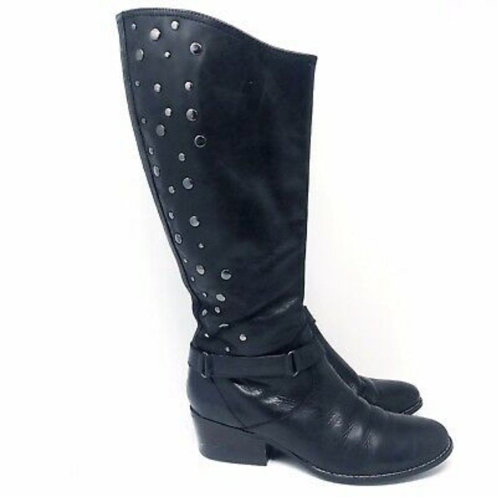 Libby Edelman Tall Riding Boots Size 8 Black Stud DB1 - Picture 1 of 16